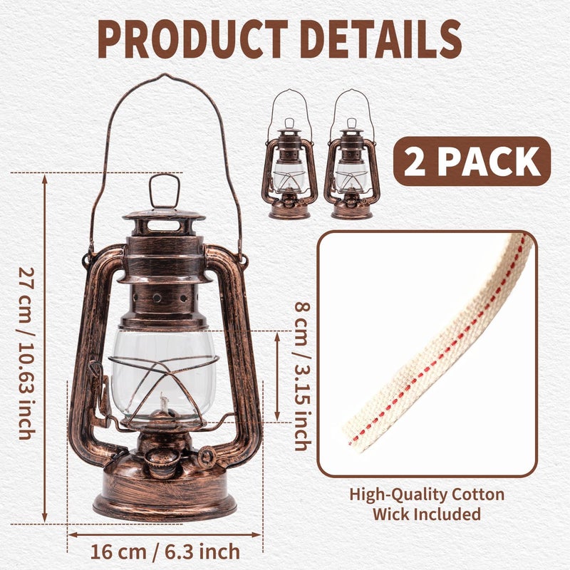 YAKii 2 Pack Vintage Oil Lamp Hurricane Lantern Kerosene Lantern for Indoor Outdoors Decorative Hanging Metal Oil Lanterns with Wick for Hiking Emergency Camping Party Decoration - Image 2